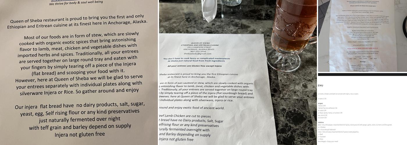 Queen of Sheba Ethiopian restaurant Menu