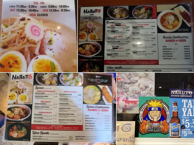 Naruto Japanese Restaurant Menu