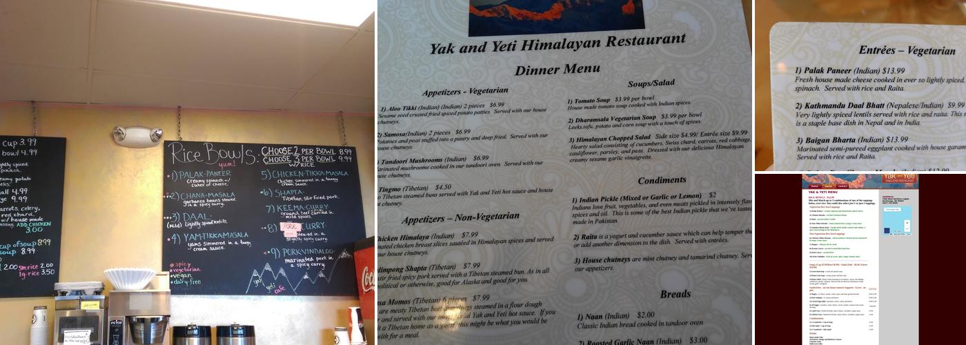Yak & Yeti Himalayan Restaurant Menu