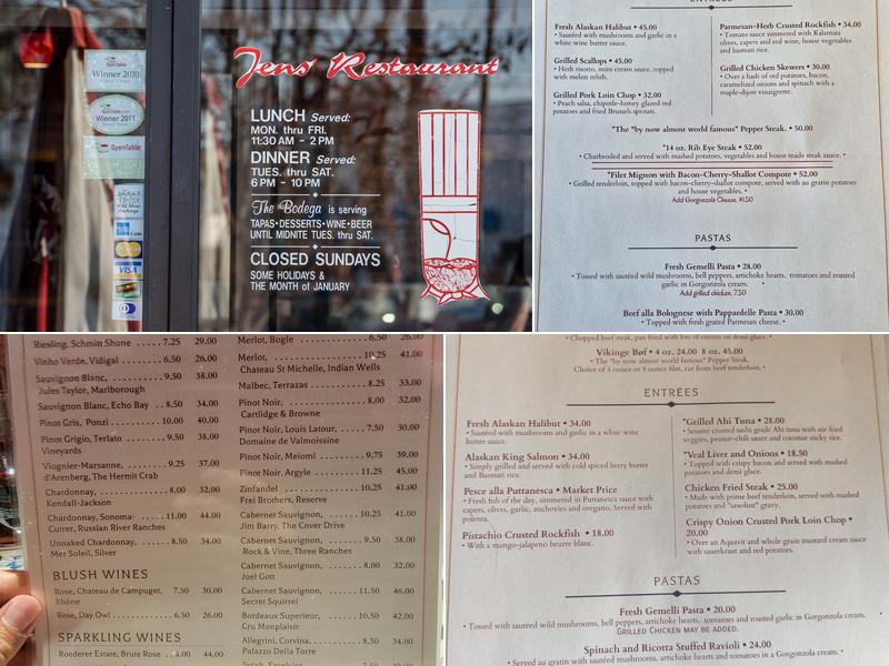 Jens' Restaurant Menu