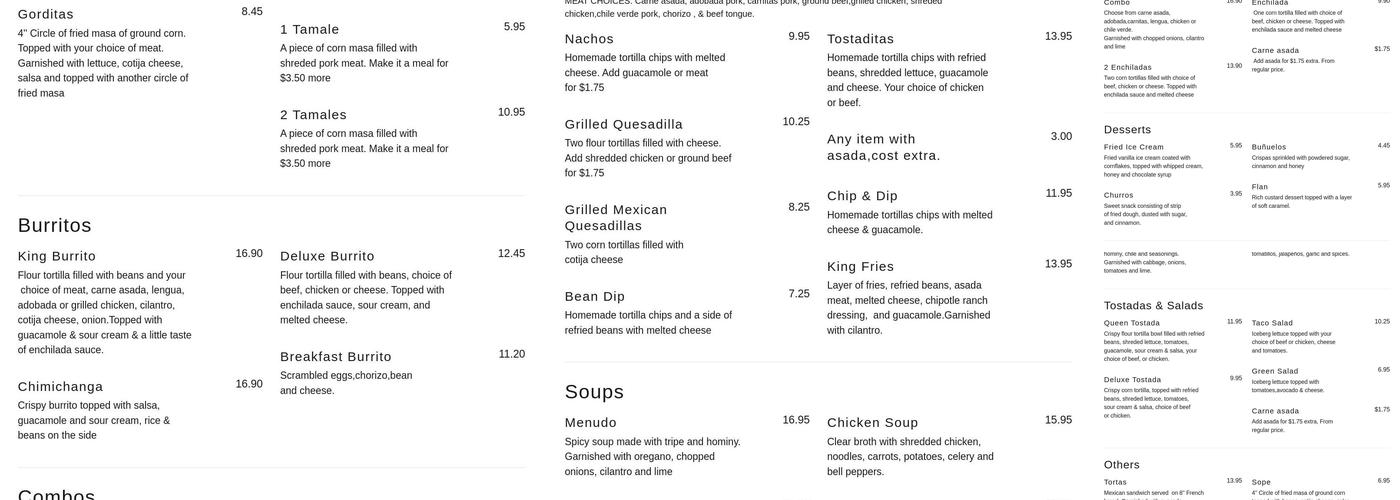 Taco King Menu