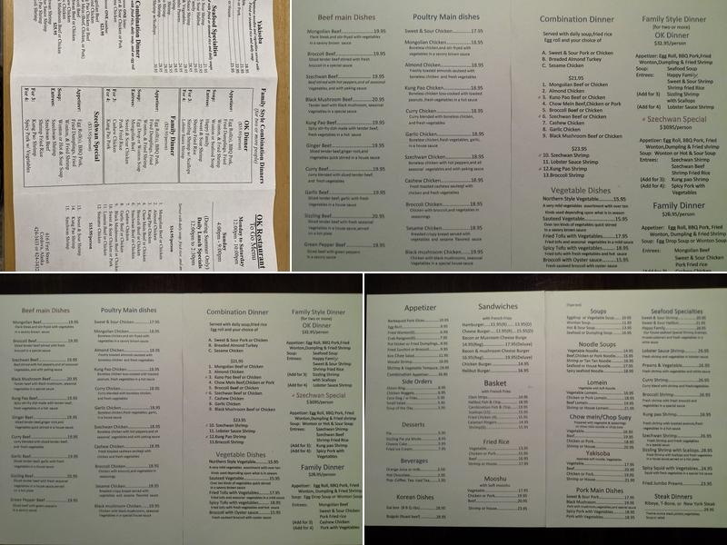 O K Restaurant Menu