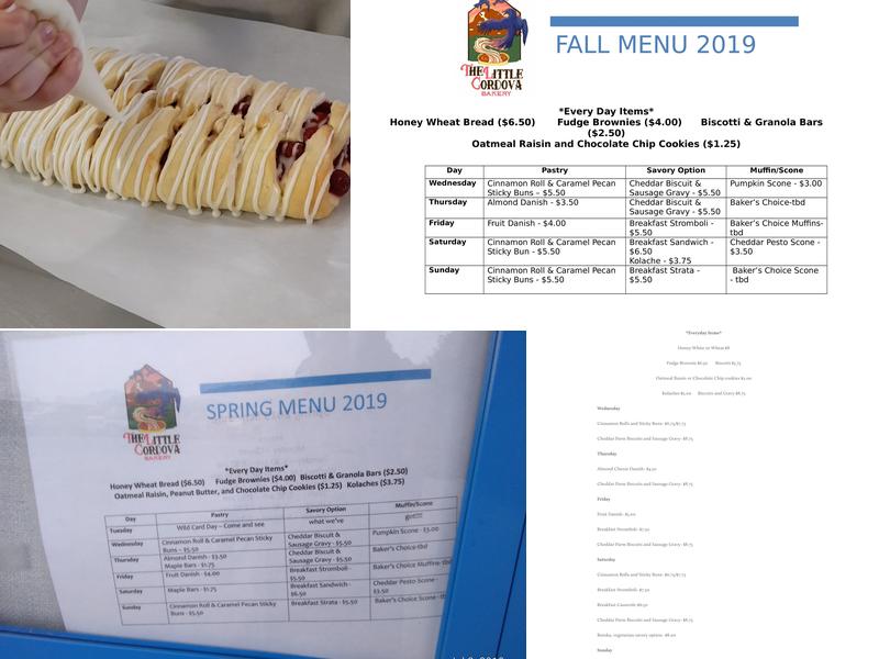 The Little Cordova Bakery Menu
