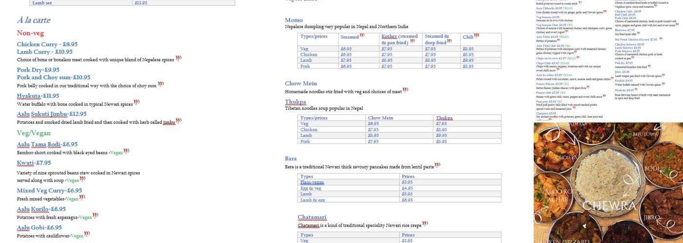 Kamal’s kitchen Menu