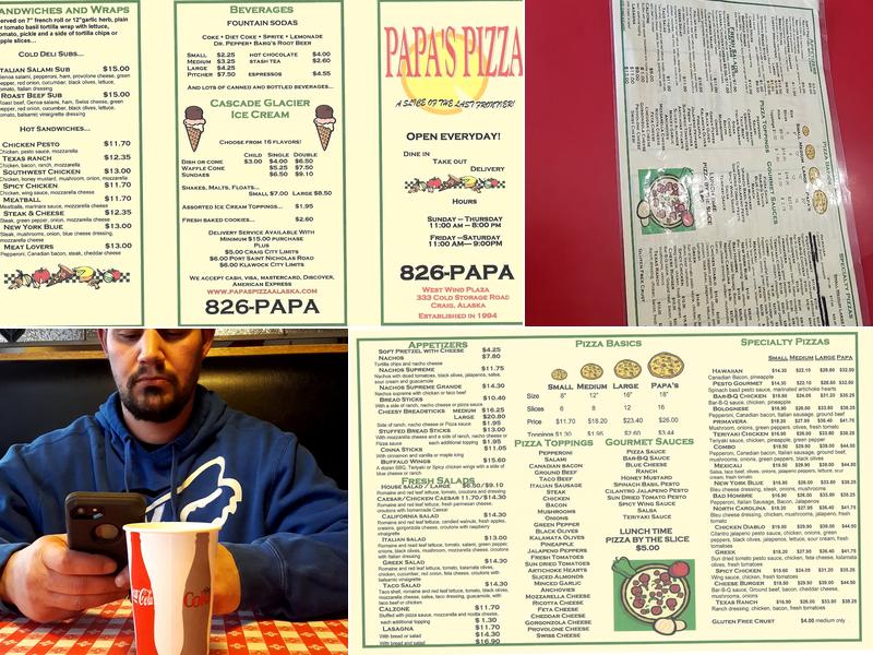 Papa's Pizza Menu