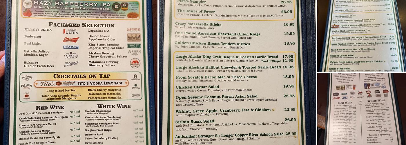 Pike's Landing Menu