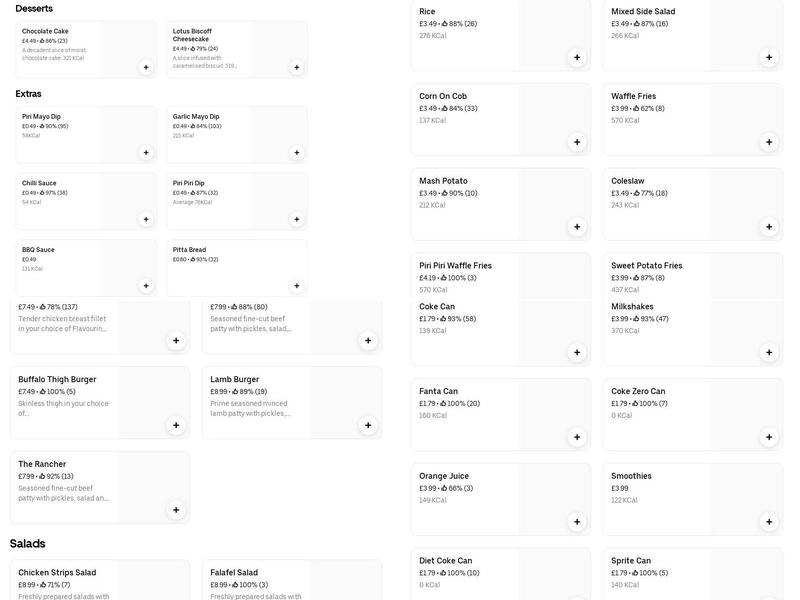 Roosters Piri Piri Menu