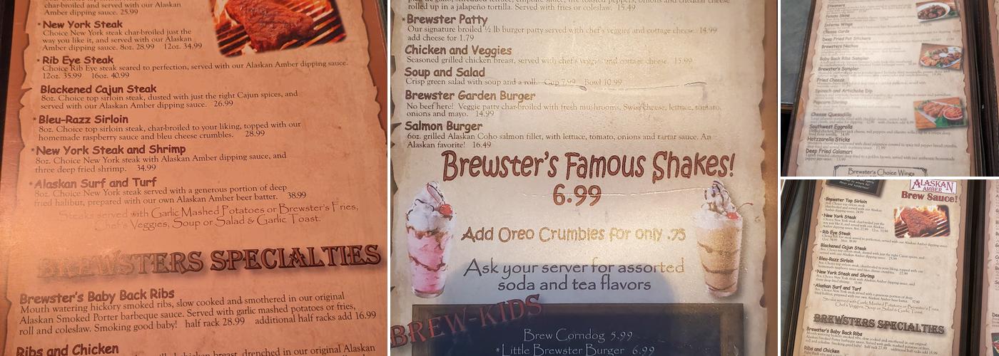 Brewsters Restaurant Menu