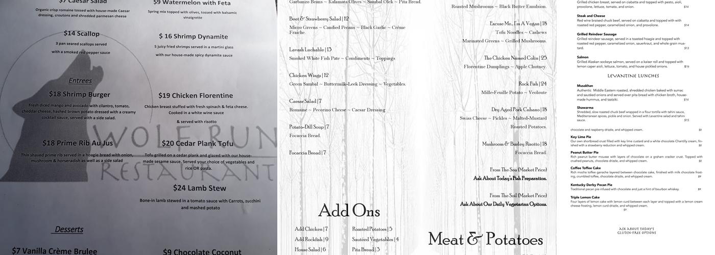 Wolf Run Restaurant Menu