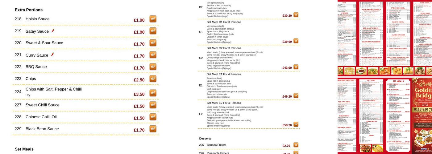Golden Bridge Chinese Take Away Menu