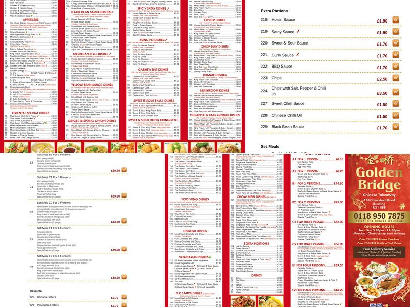 Golden Bridge Chinese Take Away Menu