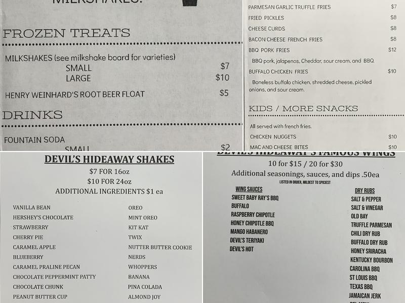 Devil's Hideaway Menu