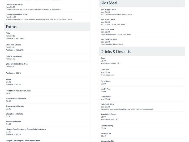 Berkshire Kebab House Menu