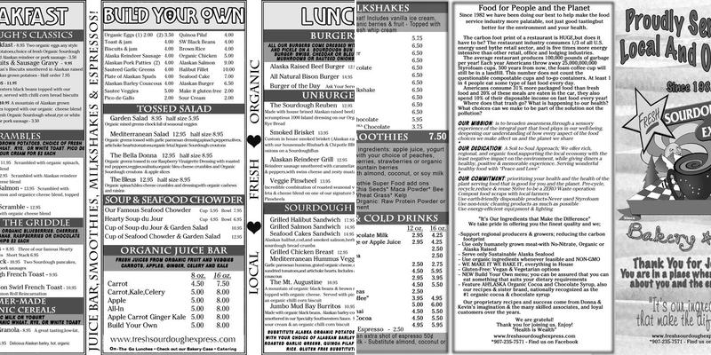 Fresh Sourdough Express Menu