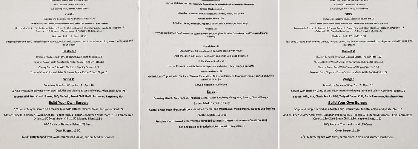 Otter Room Menu