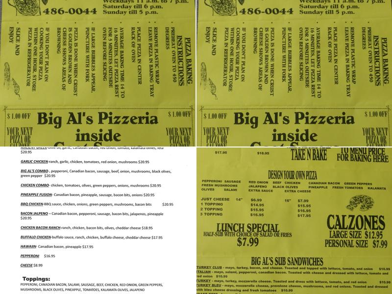 Big Al's Take & Bake Menu