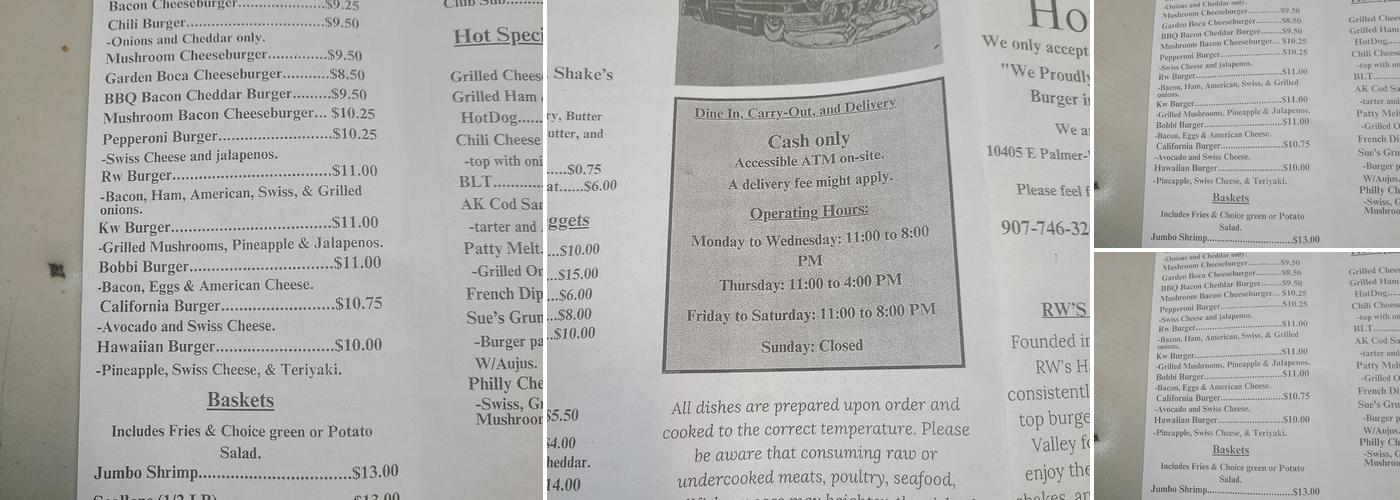 RW'S Hamburger House Menu