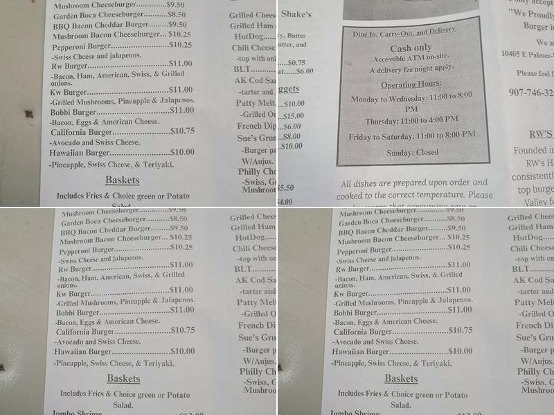 RW'S Hamburger House Menu