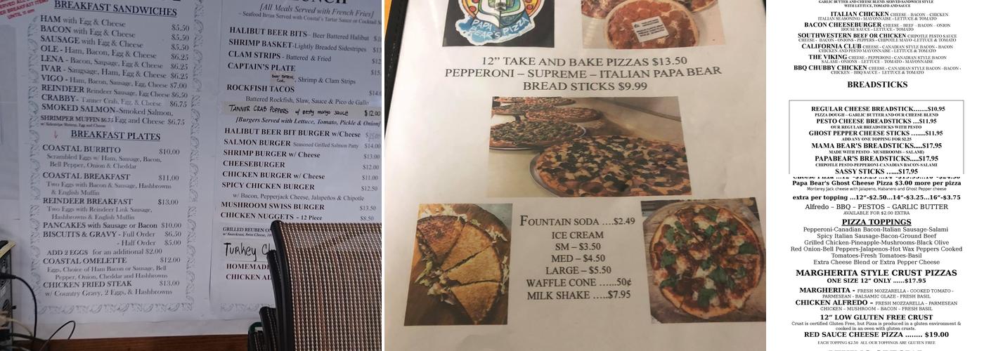 Papa Bear's Pizza Menu