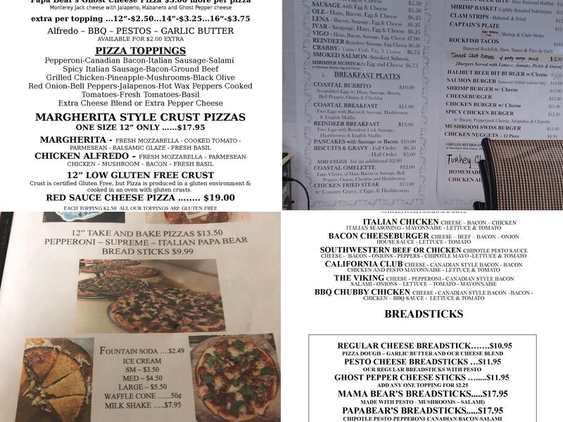 Papa Bear's Pizza Menu
