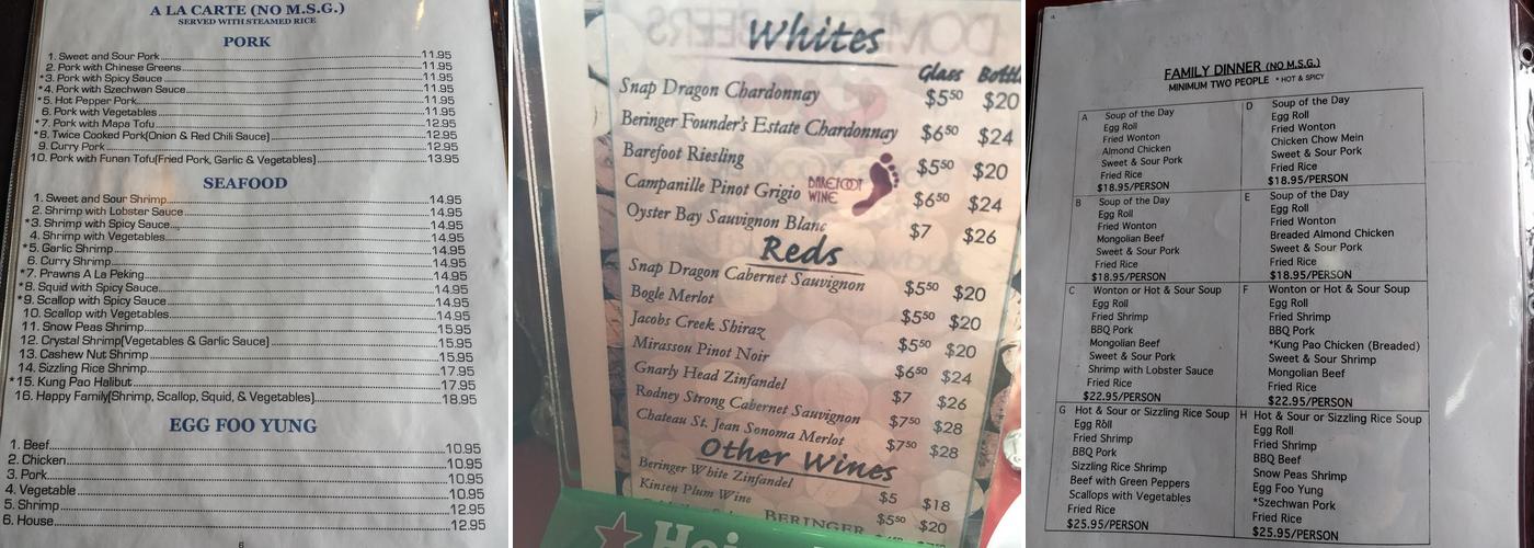 Peking Restaurant Menu