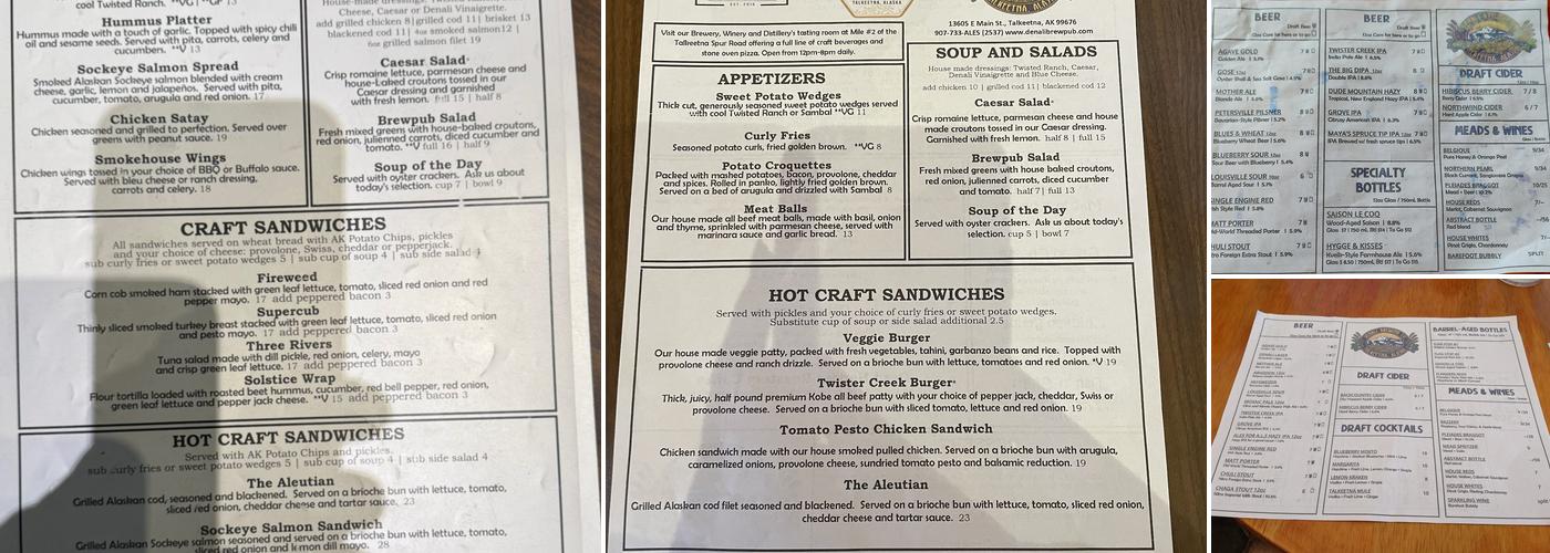 Denali Brewpub Menu