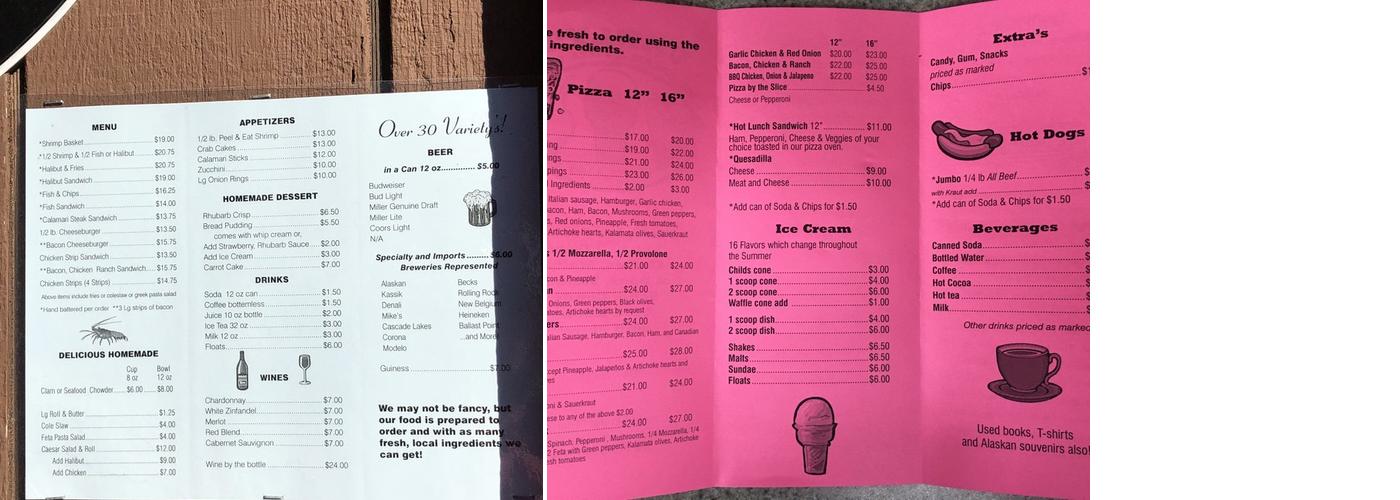 Whittier Ice Cream and Pizza Menu