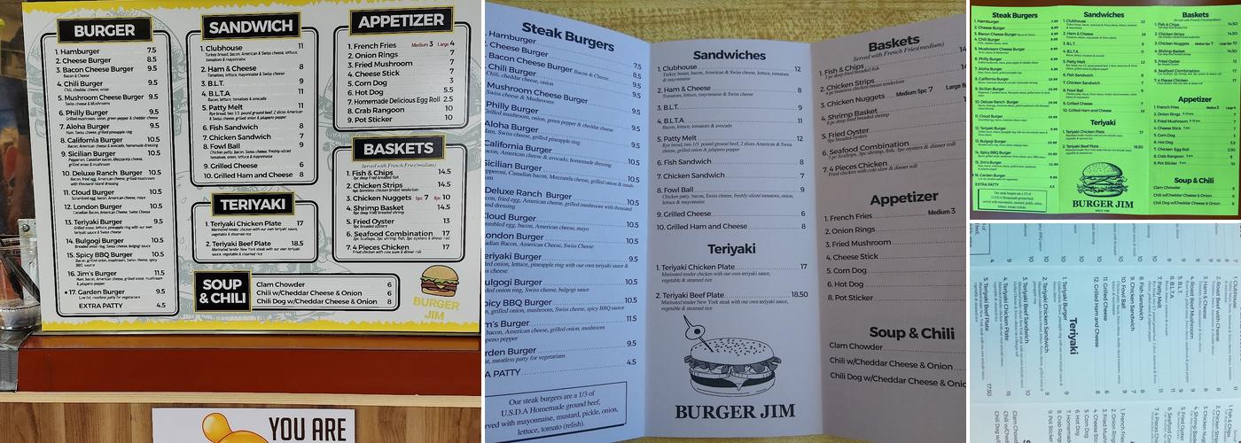 Burger Jim Menu