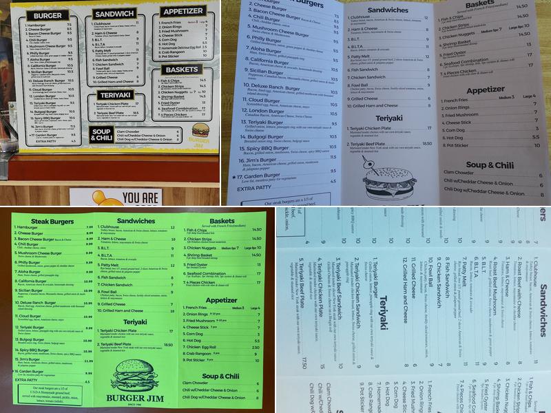 Burger Jim Menu