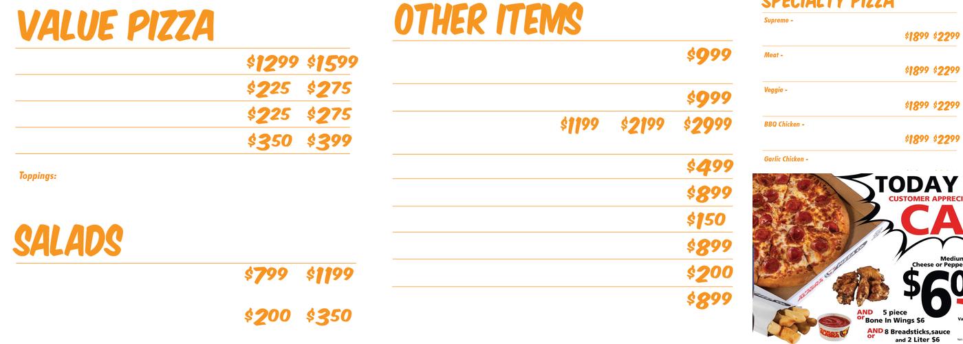 Great Alaska Pizza Company Menu