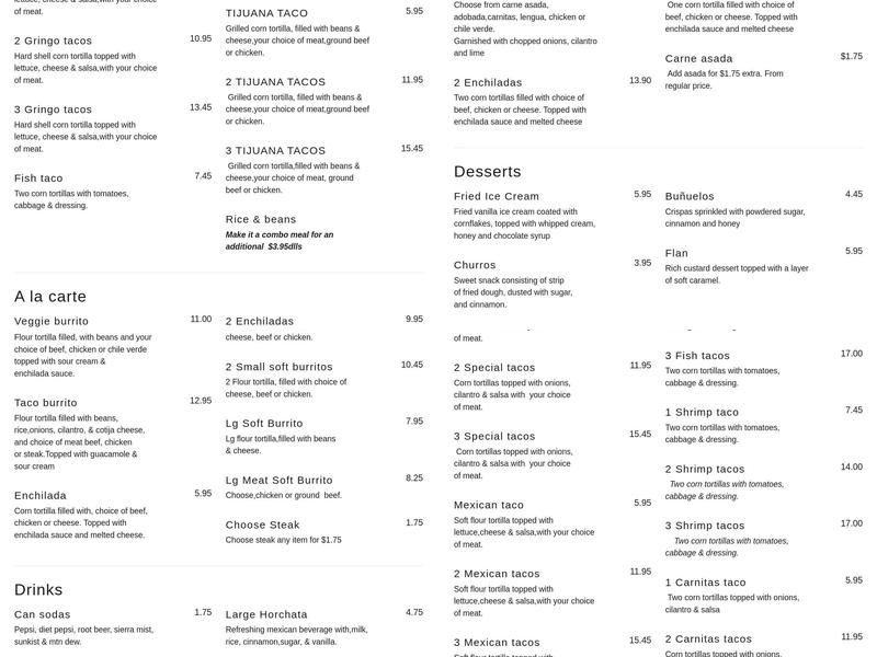 Taco King Menu
