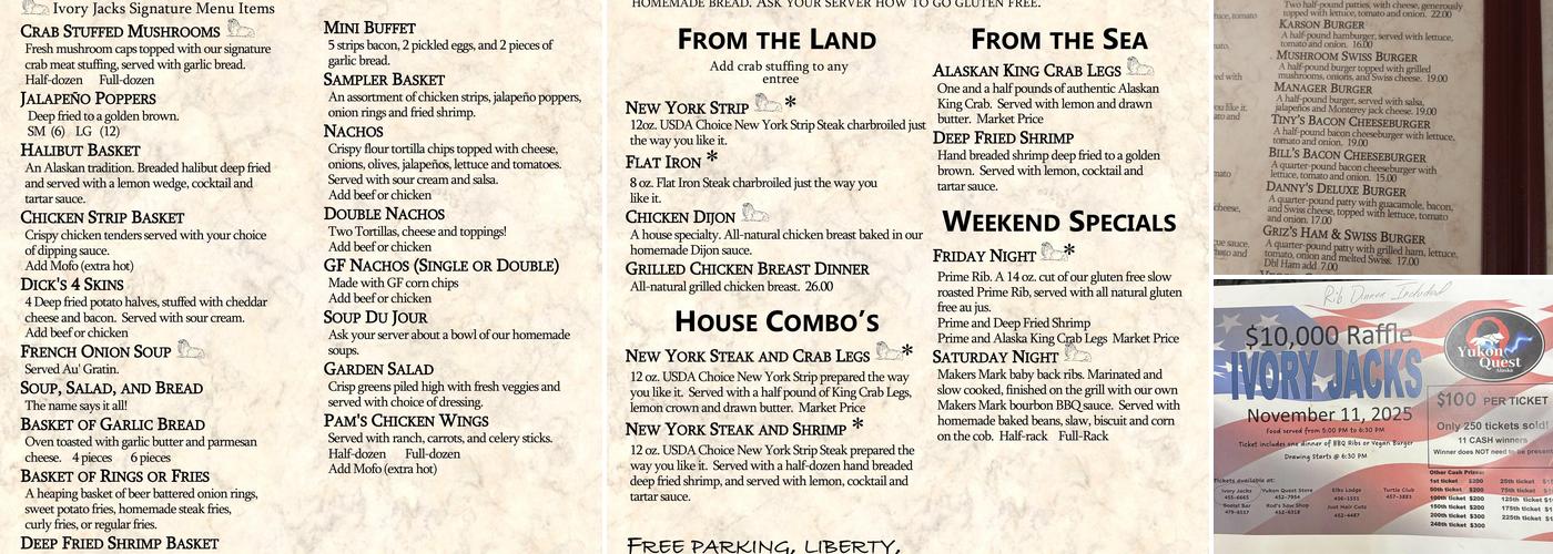 Ivory Jacks Menu
