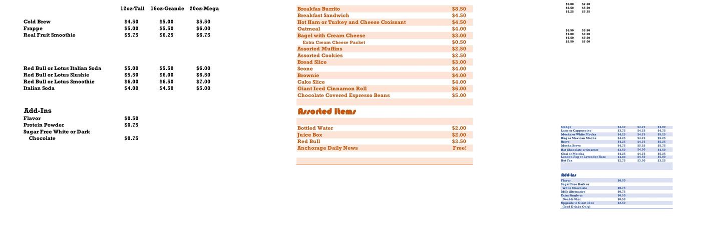 Sleeping Lady Coffee Company Menu