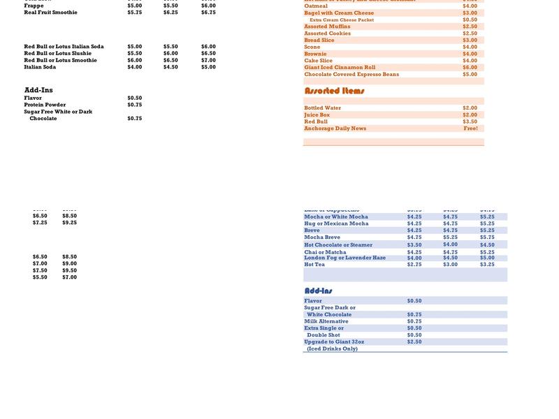 Sleeping Lady Coffee Company Menu