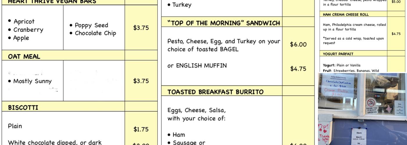 Forget Me Not Espresso Menu