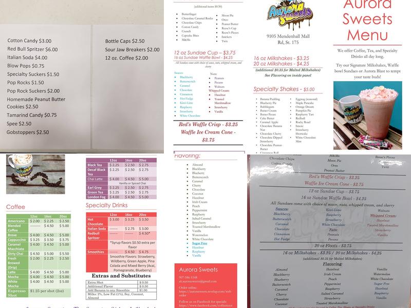 Aurora Sweets Menu