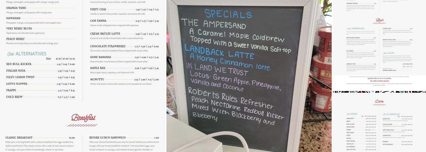 Sacred Grounds Cafe Menu
