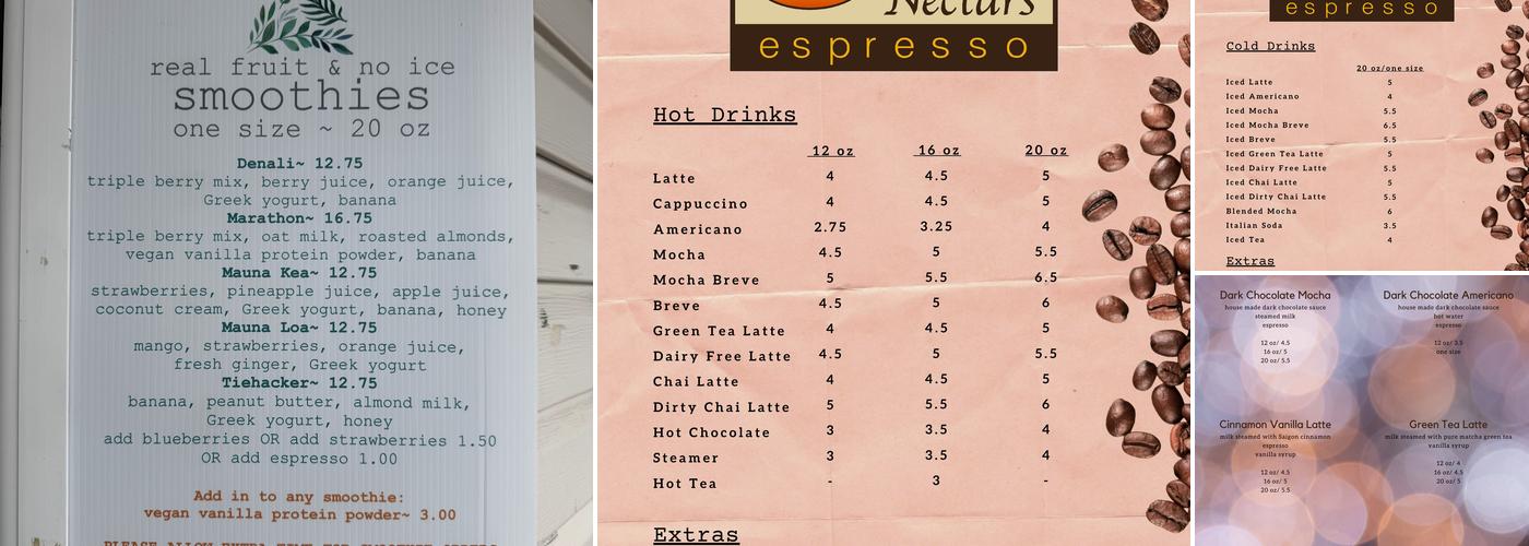 Nature's Nectars Menu