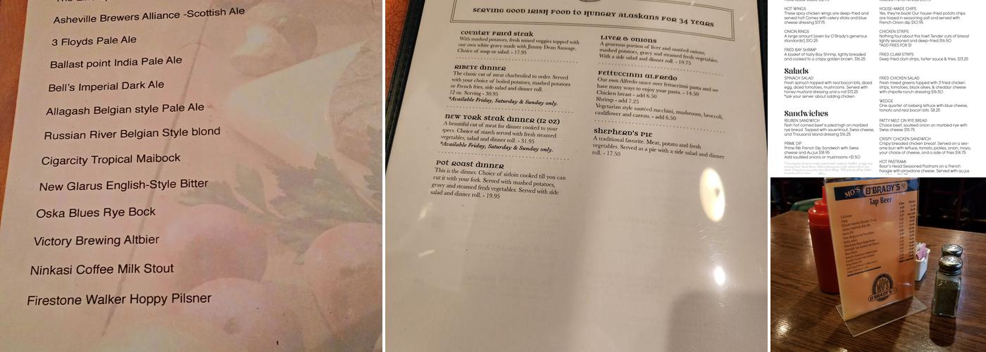 O'Brady's Burgers & Brew Menu