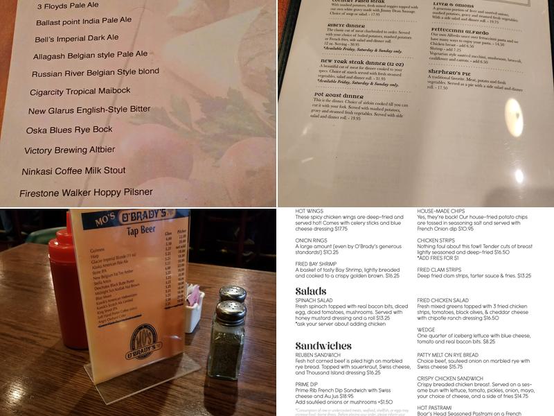 O'Brady's Burgers & Brew Menu