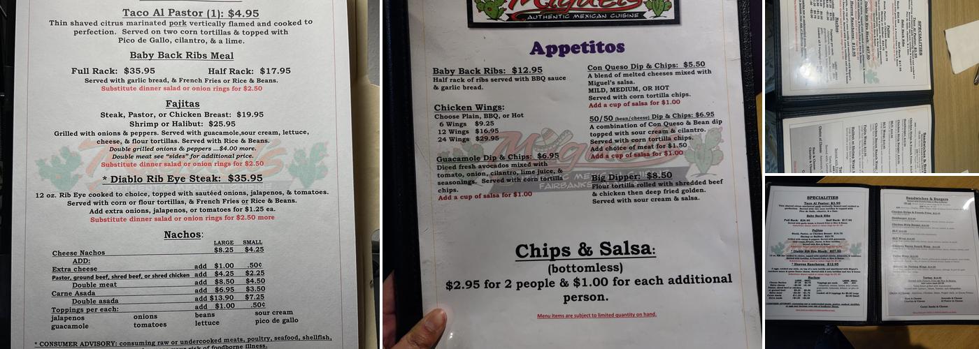 Miguel's Authentic Mexican Cuisine Menu
