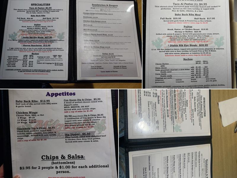 Miguel's Authentic Mexican Cuisine Menu