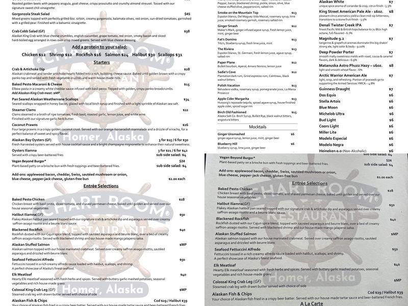 The Chart Room Restaurant Menu