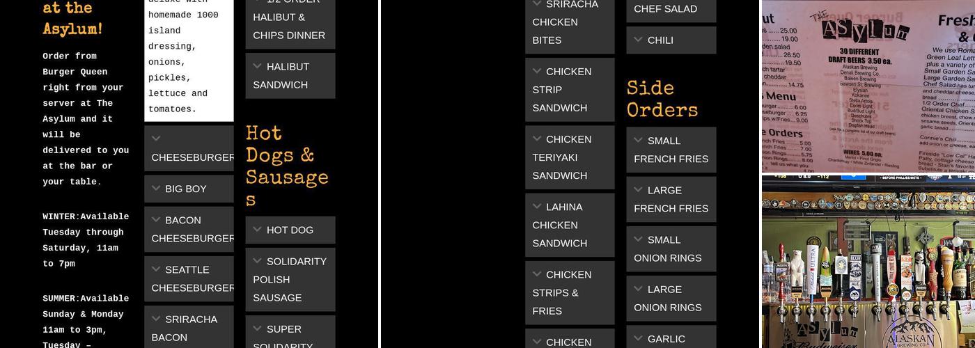 Asylum Menu
