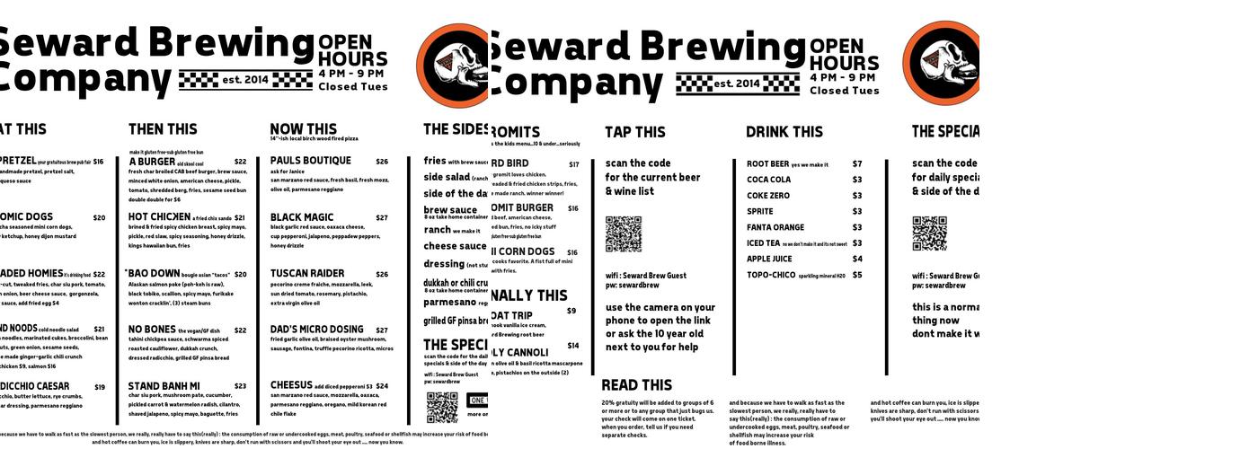 Seward Brewing Company Menu