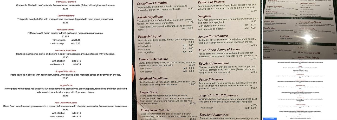 Sorrento's Menu