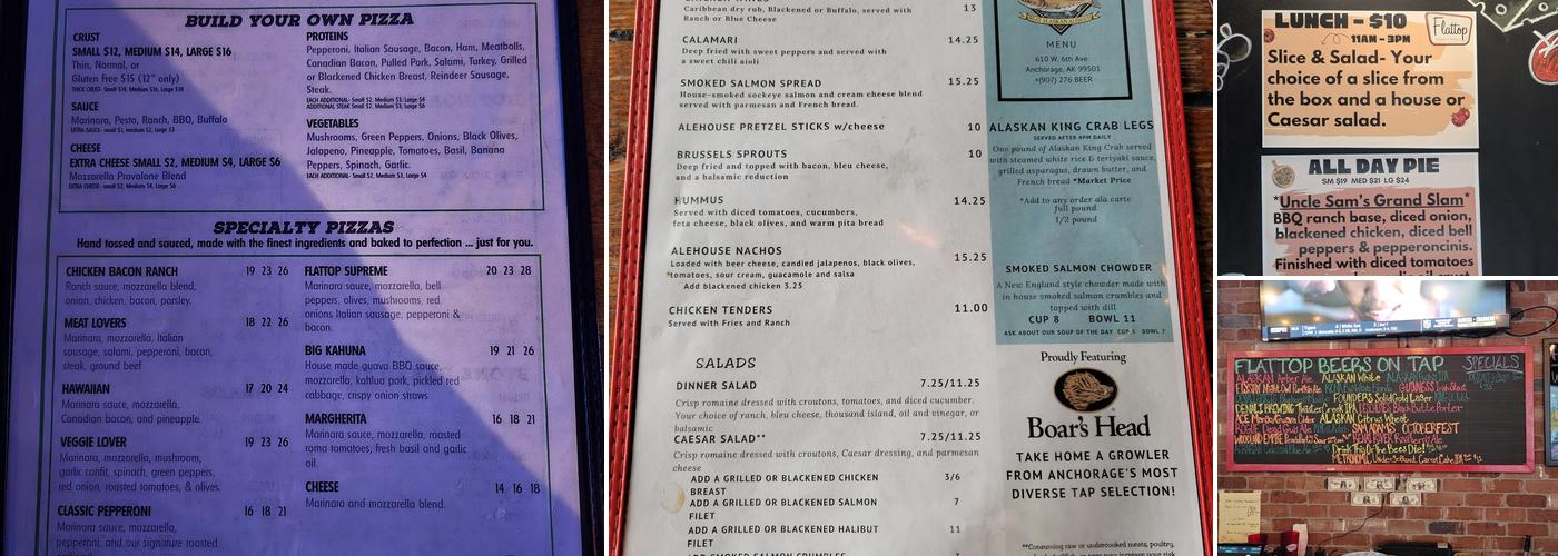 Flattop Pizza + Pasta Menu