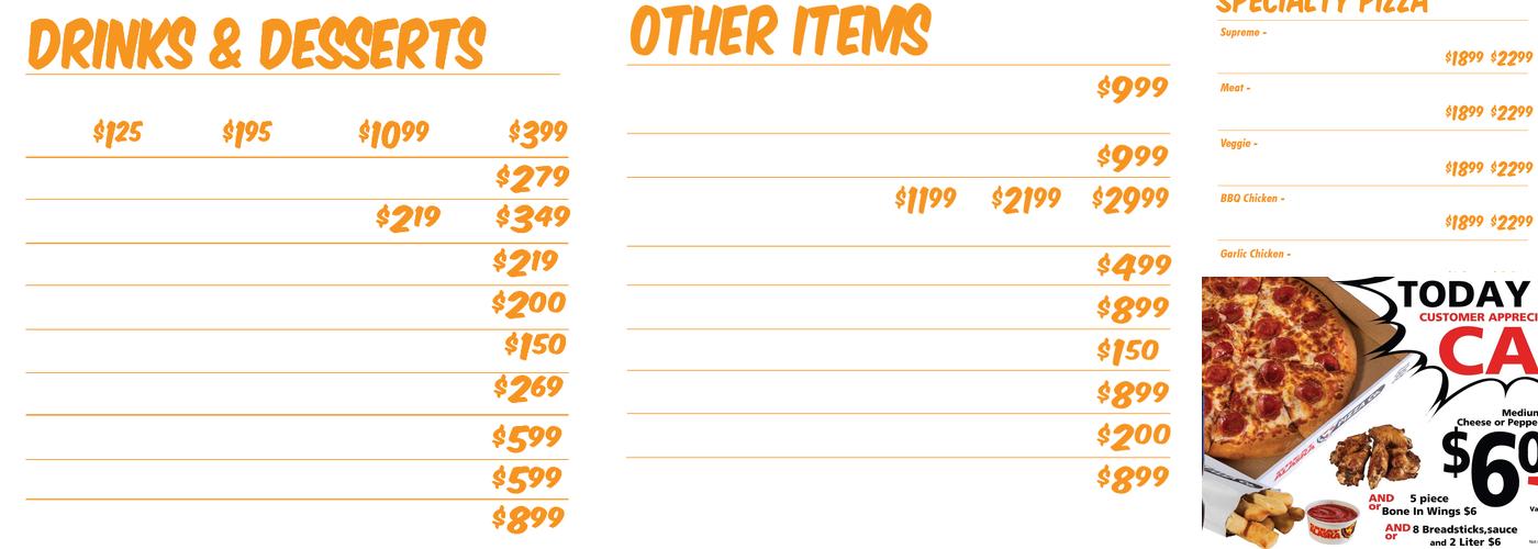 Great Alaska Pizza Company Menu