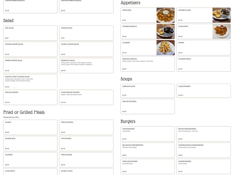 Momma Os Seafood MR Menu