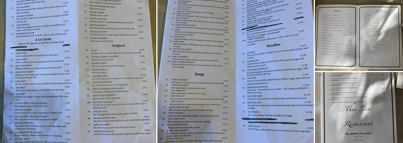 Thai Siam Menu